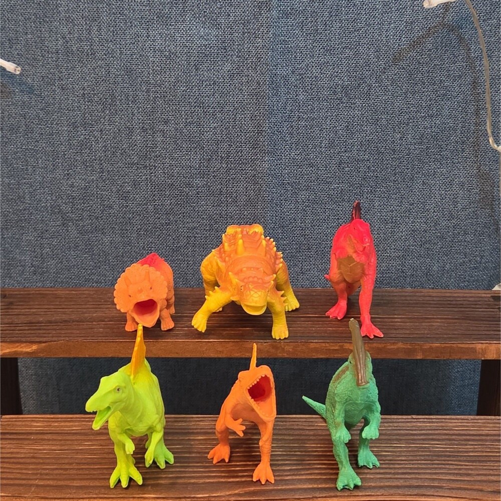 Dinosaur Figure Lot 6 Neon Plastic 5-7" Prehistoric Toys